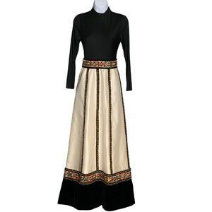 Vintage 60s KENT ORIGINALS Hostess Gown Sz 8 Ethnic Regal Brocade & Velvet Dress